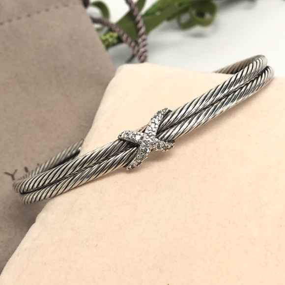David Yurman Diamond X Double Cable Cuff Bracelet .925 / 18K - Picture 11 of 11